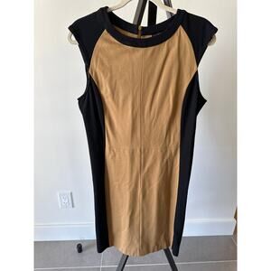 Victor Alfaro Tan Black Color Block Dress Size Medium Cap Sleeve